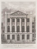 KG 15830
<br/>
Grondtekeningen van het Gebouw der Maatschappije van verdiensten (...) Felix Meritis: voorgevel ven het gebouw
<br/>
<em>Meer de Jonge, Noach van der (1741-1822)</em>